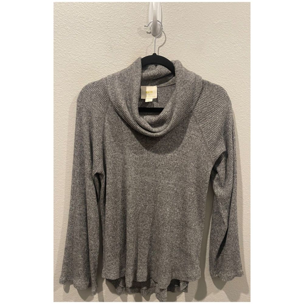 MAEVE Gray Cowl Neck Ribbed Lightweight Long Sleeve Pullover - Picture 2 of 5